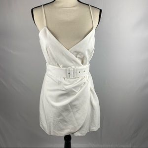 Zara Linen Blend Belted Dress in Oyster White